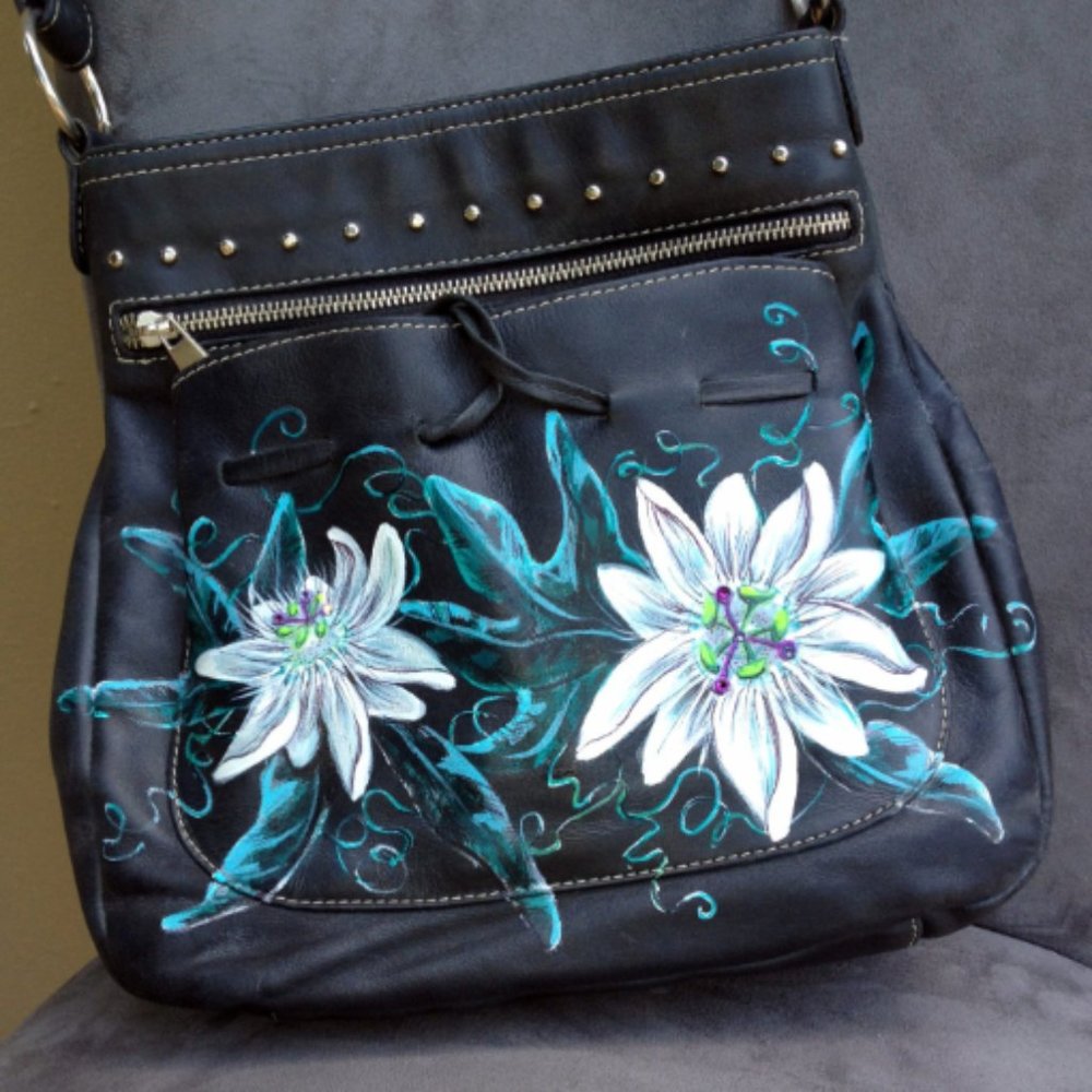 Carla Danelli Leather Handbag Handpainted Bejeweled